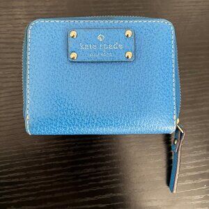 Kate Spade New York Blue Leather Compact Zip Wallet